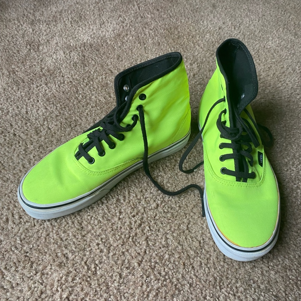 Neon green high top vans men 7 women 8.5